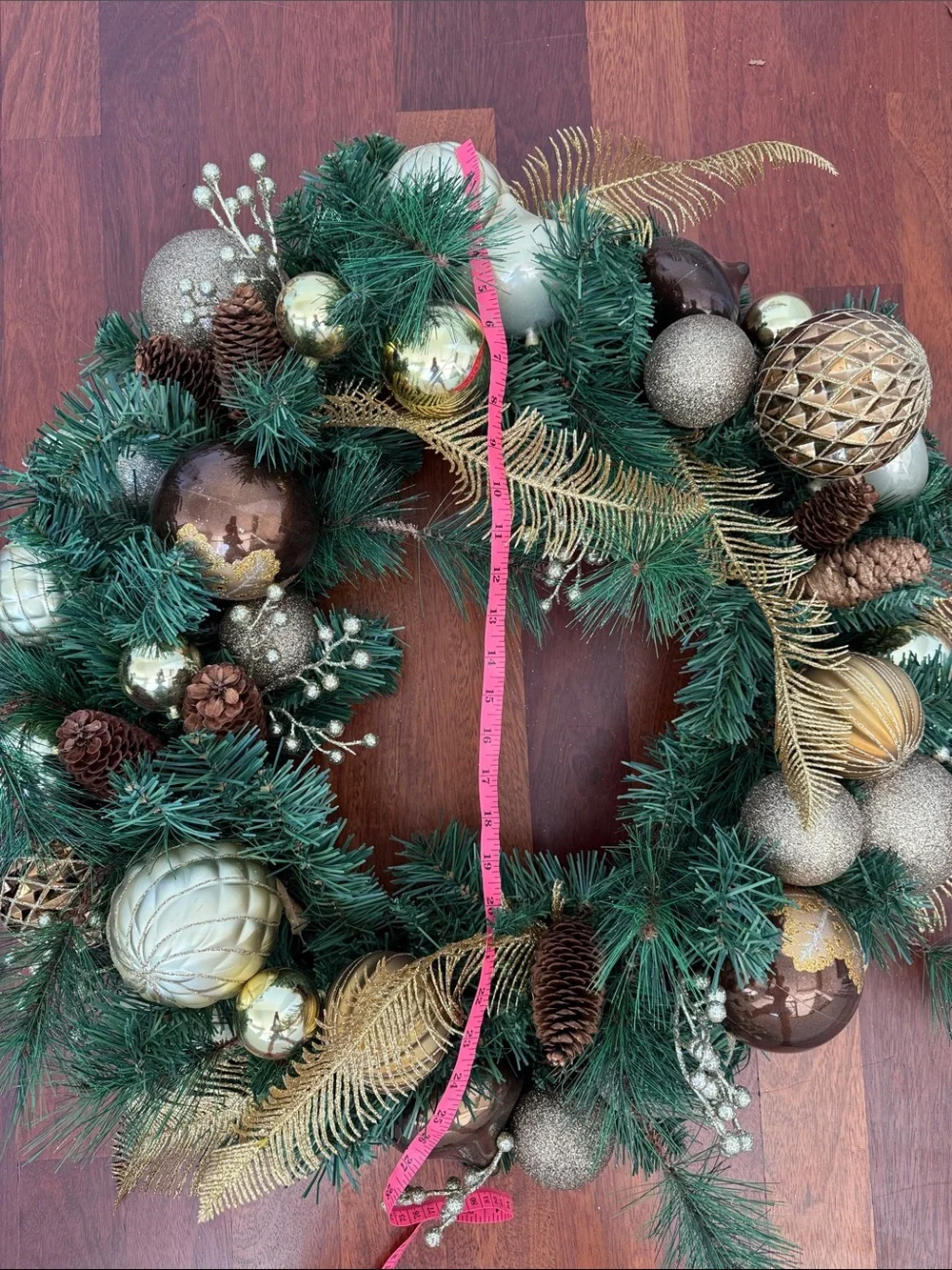 Gold and Brown Pine Holiday Wreath by